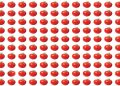 Teste de atenção com vários tomates vermelhos alinhados, um diferente entre eles, sobre fundo branco