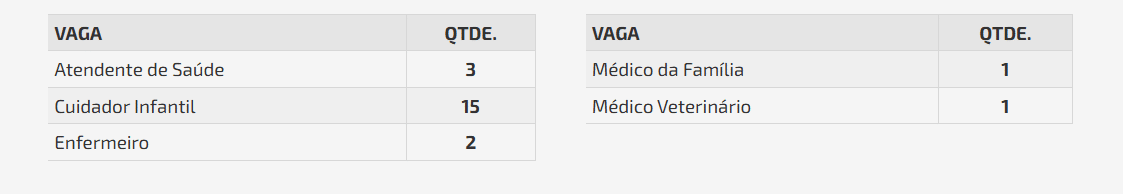 Tabela descrevendo os cargos de uma seleção.