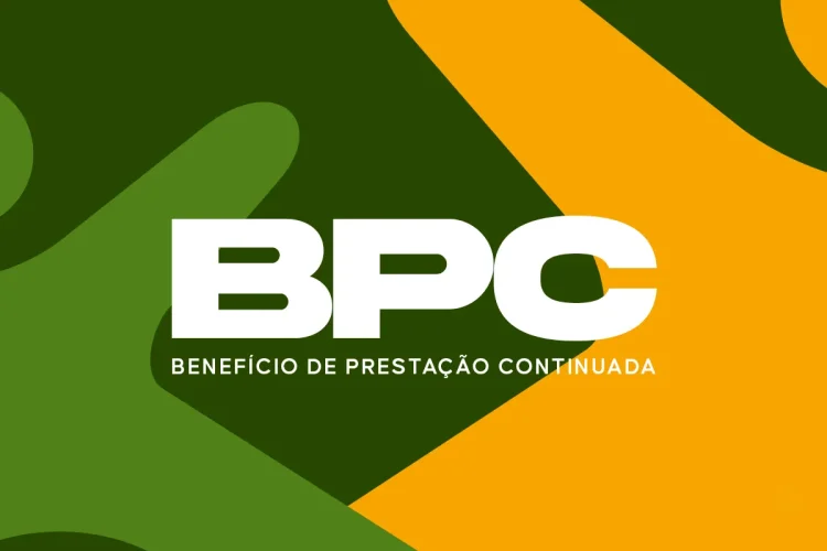 Logo “BPC Benefício de Prestação Continuada” sobre fundo em tons de verde e amarelo