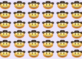Desafio visual com diversos emojis de cowboy sorrindo, um deles com chapéu marrom mais escuro