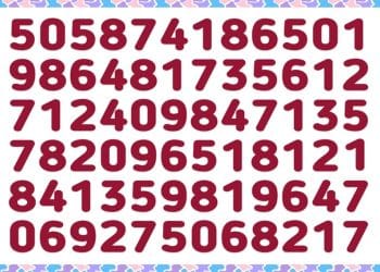 Teste de QI com números aleatórios organizados em linhas com destaque para 123 entre eles