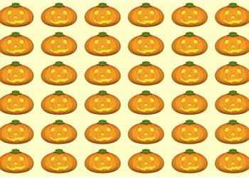 Teste visual com diversas abóboras lado a lado em padrão, com uma diferente entre elas