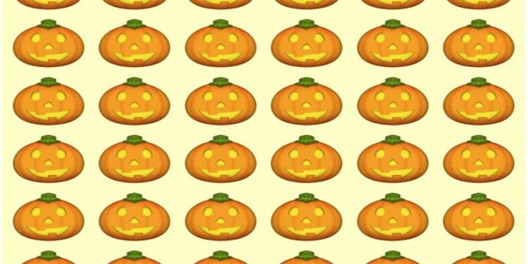 Teste visual com diversas abóboras lado a lado em padrão, com uma diferente entre elas