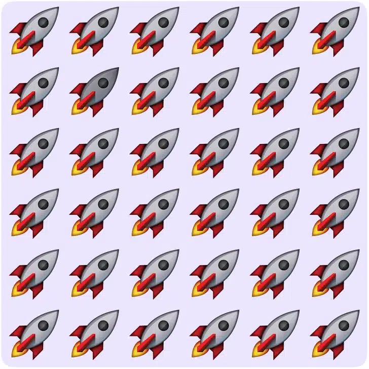 Sequência de foguetes idênticos com um foguete diferente para teste visual