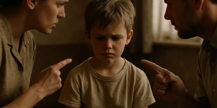 Criança sendo repreendida por adultos representando frases que marcaram a infância de quem cresceu nos anos 60 e 70