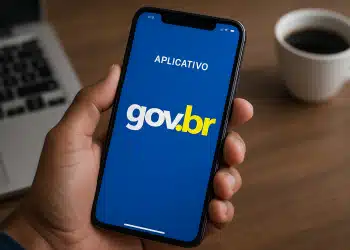 Pessoa segurando um celular com a tela do aplicativo gov.br aberta.