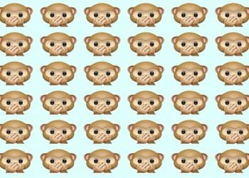 Desafio visual com diversos emojis de macaquinho alinhados; um deles sorrindo de boca aberta