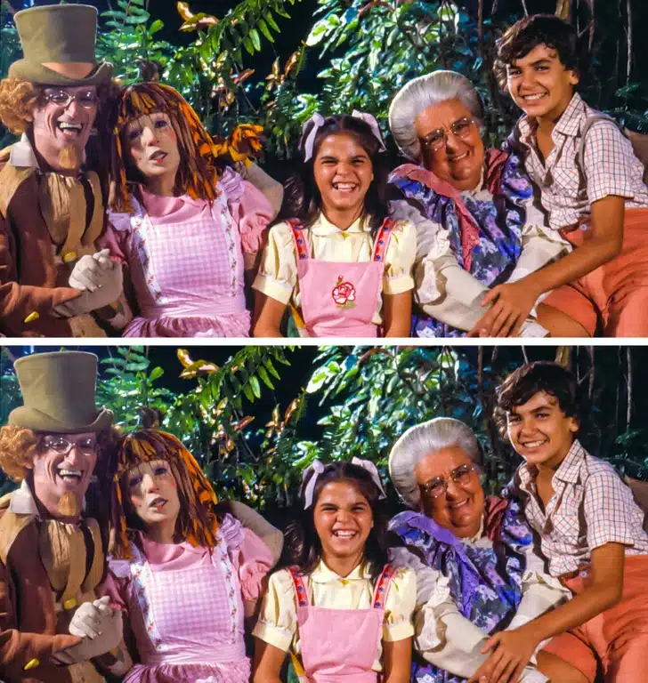 Grupo de personagens do Sítio do Picapau Amarelo posando para foto com clima alegre