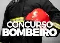 Bombeiro militar de costas com uniforme preto e faixas refletivas amarelas segurando capacete vermelho, com o texto Concurso Bombeiro em destaque, ilustrando o concurso público do Corpo de Bombeiros Militar de Minas Gerais 2026 para o cargo de Soldado Combatente.