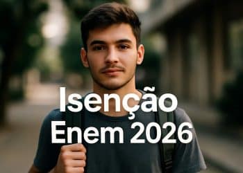 Jovem com mochila nas costas com texto Isenção Enem 2026 em destaque