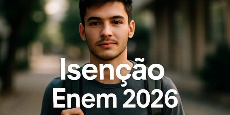 Jovem com mochila nas costas com texto Isenção Enem 2026 em destaque