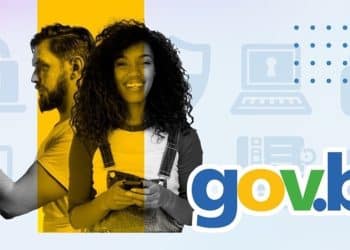 Dois jovens usando smartphones com o logotipo do gov.br e ícones de segurança digital ao fundo representando o login bloqueado pelo erro 403 e como resolver o problema
