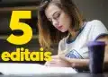 Jovem estudando e nome "5 editais" do lado.