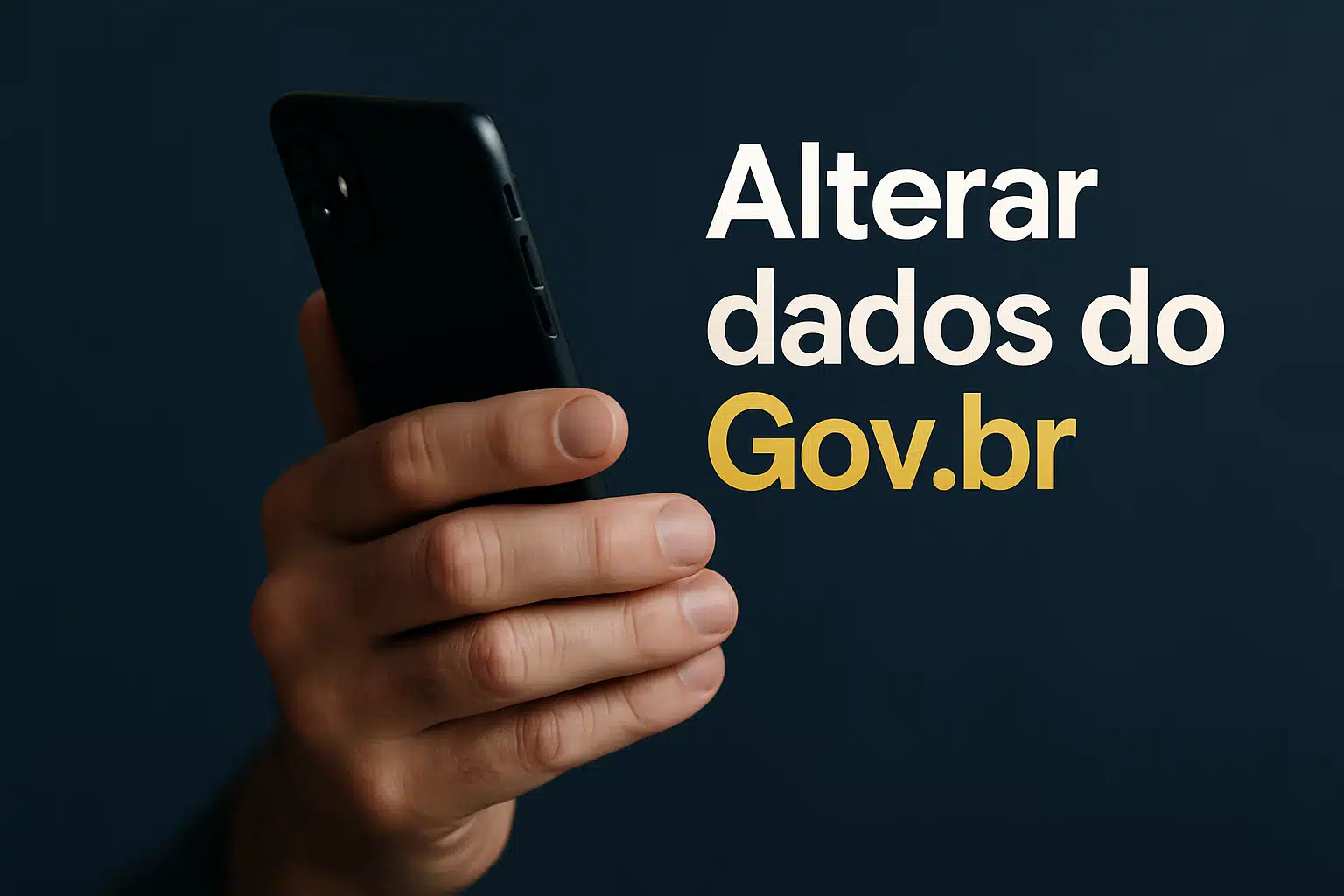 Mão segurando um celular ao lado do texto Alterar dados do Gov.br.