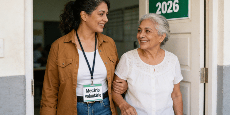 Mulher auxiliando idosa.