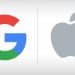 Logotipos do Google e da Apple lado a lado representando lojas de aplicativos investigadas por bets irregulares.