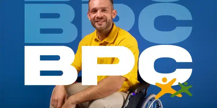 Cadeirante sorridente e nome "BPC" em destaque.