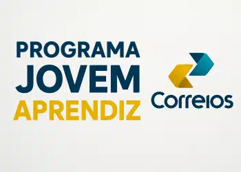 Logo dos Correios com seta amarela e azul ao lado do texto Programa Jovem Aprendiz.
