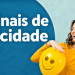 Mulher sorrindo do lado da frase "5 sinais de felicidade".