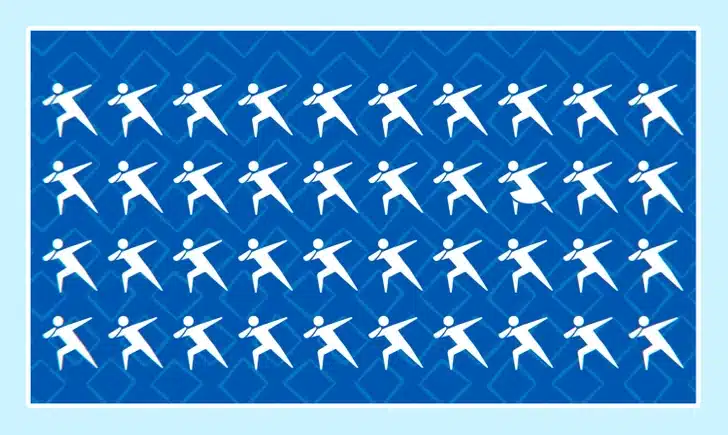 Grade com 40 ícones brancos de atletas em posição de soco sobre fundo azul, um com diferença sutil