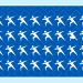 Grade com 40 pictogramas brancos de atletas lançando dardo sobre fundo azul, um com braço invertido