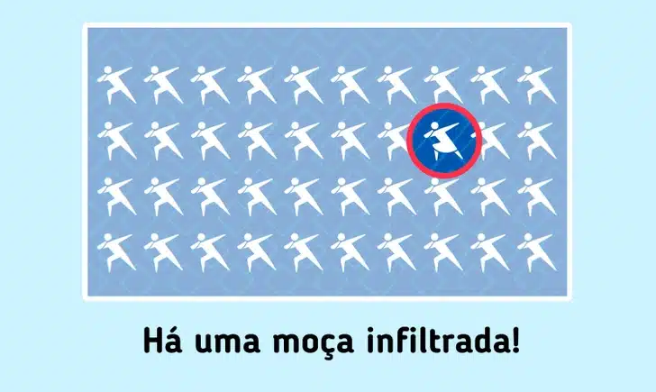 Grade com 40 pictogramas brancos de atletas lançando dardo sobre fundo azul, um com braço invertido