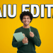 Jovem negro sorridente, cabelo crespo, suéter verde, segura cadernos e caneta em fundo amarelo com texto "Saiu Edital"