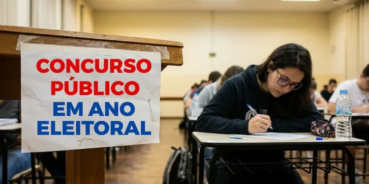 Pessoa escrevendo prova em concurso público durante o ano eleitoral.