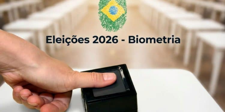 Eleitor usando biometria para votar, representando as eleições de 2026