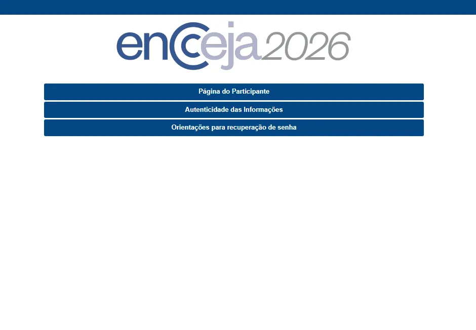 Tela do Encceja 2026 com opções para acessar a Página do Participante