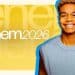 Banner promocional oficial do Enem 2026 em tons amarelos com jovem estudante sorridente e logomarca do exame em destaque