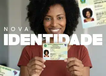 Mutirão nova Carteira de Identidade Nacional MG – mulher sorrindo segurando a nova CIN com texto "Nova Identidade"