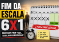 Ilustração com calendário destacando dois dias de folga semanal e mensagem sobre o fim da escala 6x1.