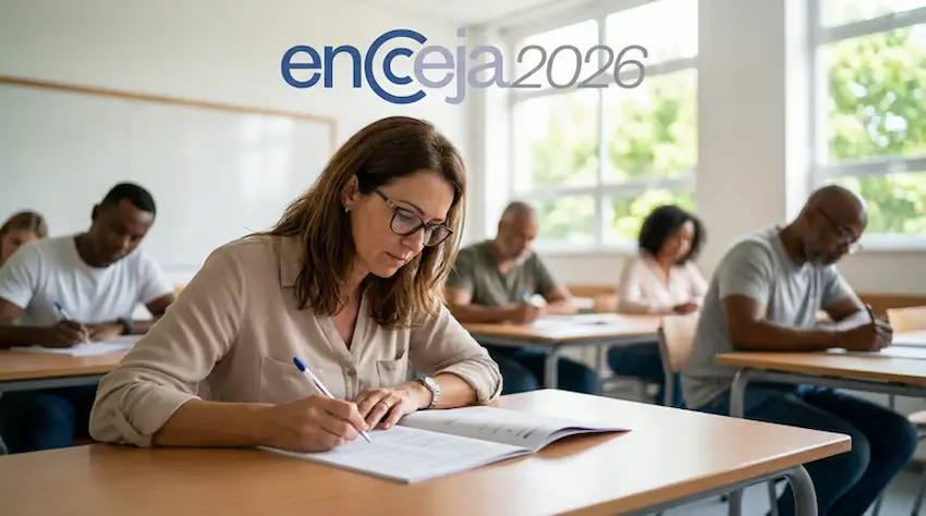 Candidatos durante aplicação do Encceja, exame de certificação para jovens e adultos.