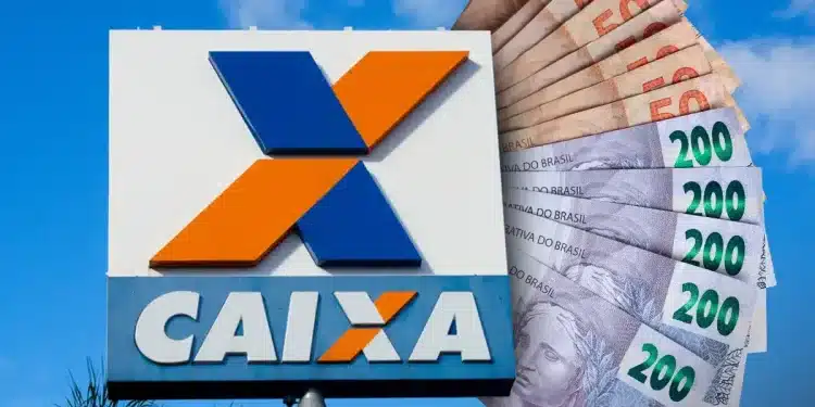 Logotipo da Caixa Econômica Federal ao lado de leque de cédulas de R$ 50 e R$ 200, representando o valor de até R$ 6.220 disponível pelo Saque Calamidade do FGTS.