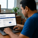 Homem usa notebook para acessar a página de consulta à restituição do Imposto de Renda no portal da Receita Federal