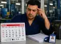 Trabalhador analisa calendário de maio de 2026 em ambiente industrial ao lado de documentos e cartão de ponto sobre direitos no feriado de 23 de maio.