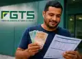 Trabalhador segurando dinheiro e consultando documento, com o logo do FGTS ao lado, representando as regras do saque-aniversário e os sete lotes de pagamento previstos para 2026.