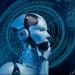 Ilustração futurista de robô humanoide representando inteligência artificial