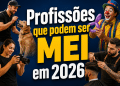 Adestrador, fotógrafa, palhaço e cabeleireiro representando profissões permitidas no MEI 2026.