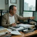 Contador em escritório analisando planilhas e documentos em meio às mudanças trazidas pela inteligência artificial.