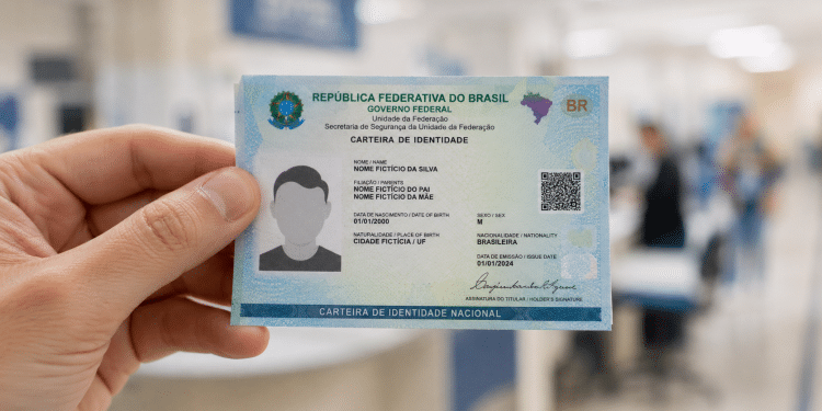 Carteira de Identidade Nacional sendo apresentada em posto de identificação civil em Cariacica.
