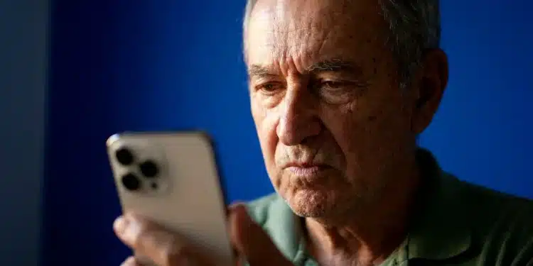 Beneficiário do BPC observa mensagem no celular sobre agendamento confirmado pelo WhatsApp oficial do Governo do Brasil.