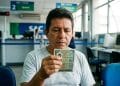 Cidadão observa documento de identidade na sala de espera de um posto do SAC, que ampliou o horário de atendimento.