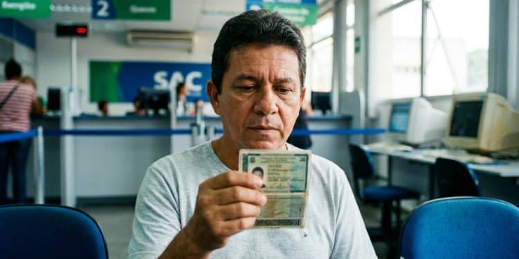 Cidadão observa documento de identidade na sala de espera de um posto do SAC, que ampliou o horário de atendimento.