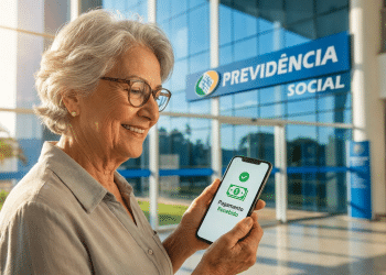 Idosa confere no celular o aviso de pagamento recebido seguindo o calendário do INSS de junho