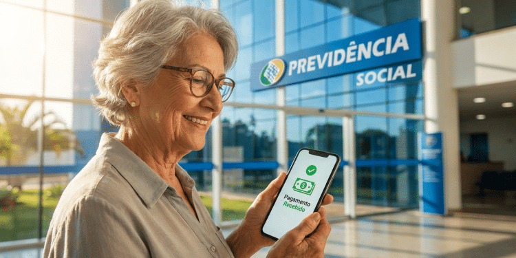 Idosa confere no celular o aviso de pagamento recebido seguindo o calendário do INSS de junho
