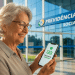 Idosa confere no celular o aviso de pagamento recebido seguindo o calendário do INSS de junho