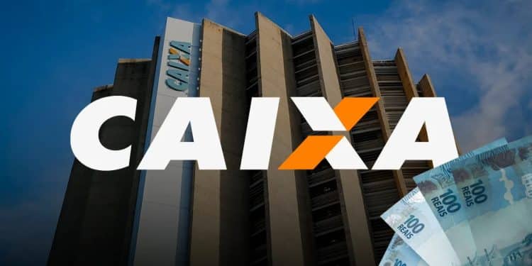 Sede da Caixa com notas de R$ 100, representando o Saque Calamidade do FGTS de até R$ 6.220