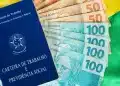13º salário para trabalhadores CLT com carteira de trabalho e notas de dinheiro.
